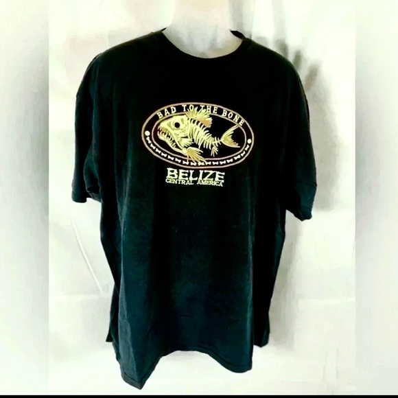 yazbek Other - BELIZE Bad To The Bone Black Fish T Shirt top men’s Size XXL Central America